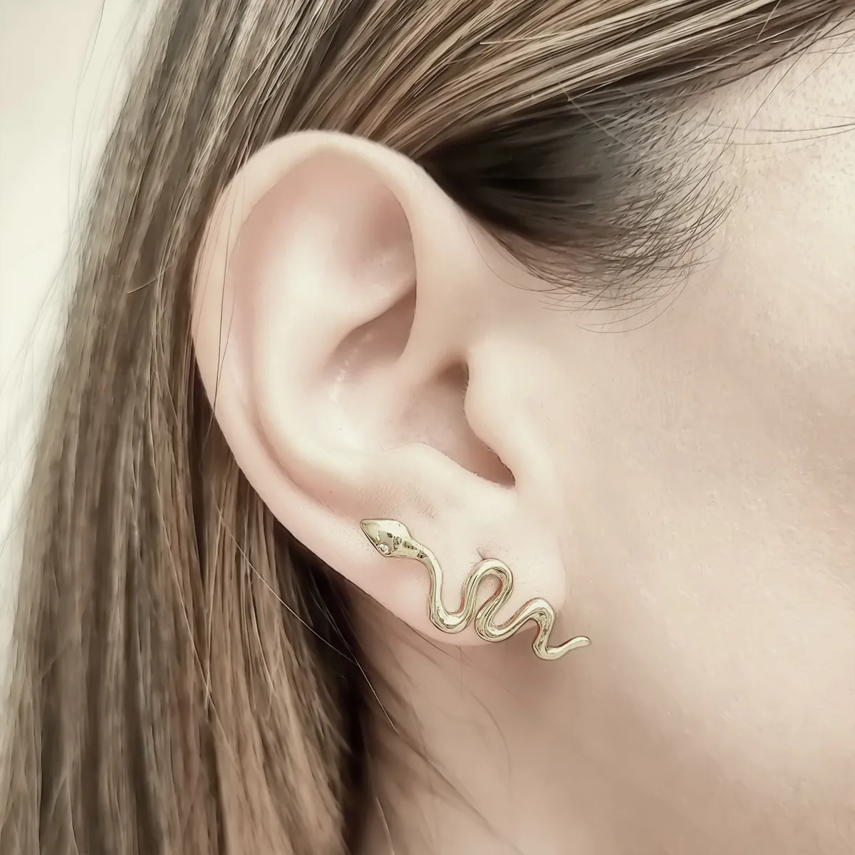 COGGIOLA - Aros Trepadores Serpiente Circón Enchapado Oro 18K