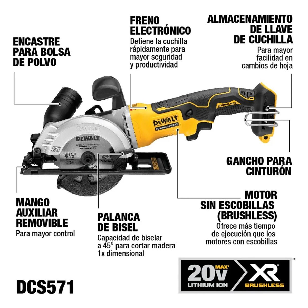 DEWALT - Sierra Circular De 4.1/2 Dewalt 20v Dcs571b Sin Baterias