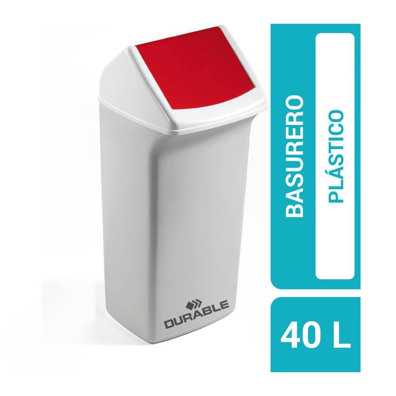 DURABLE - Basurero Durabin 40 Tapa Abatible Durable Rojo