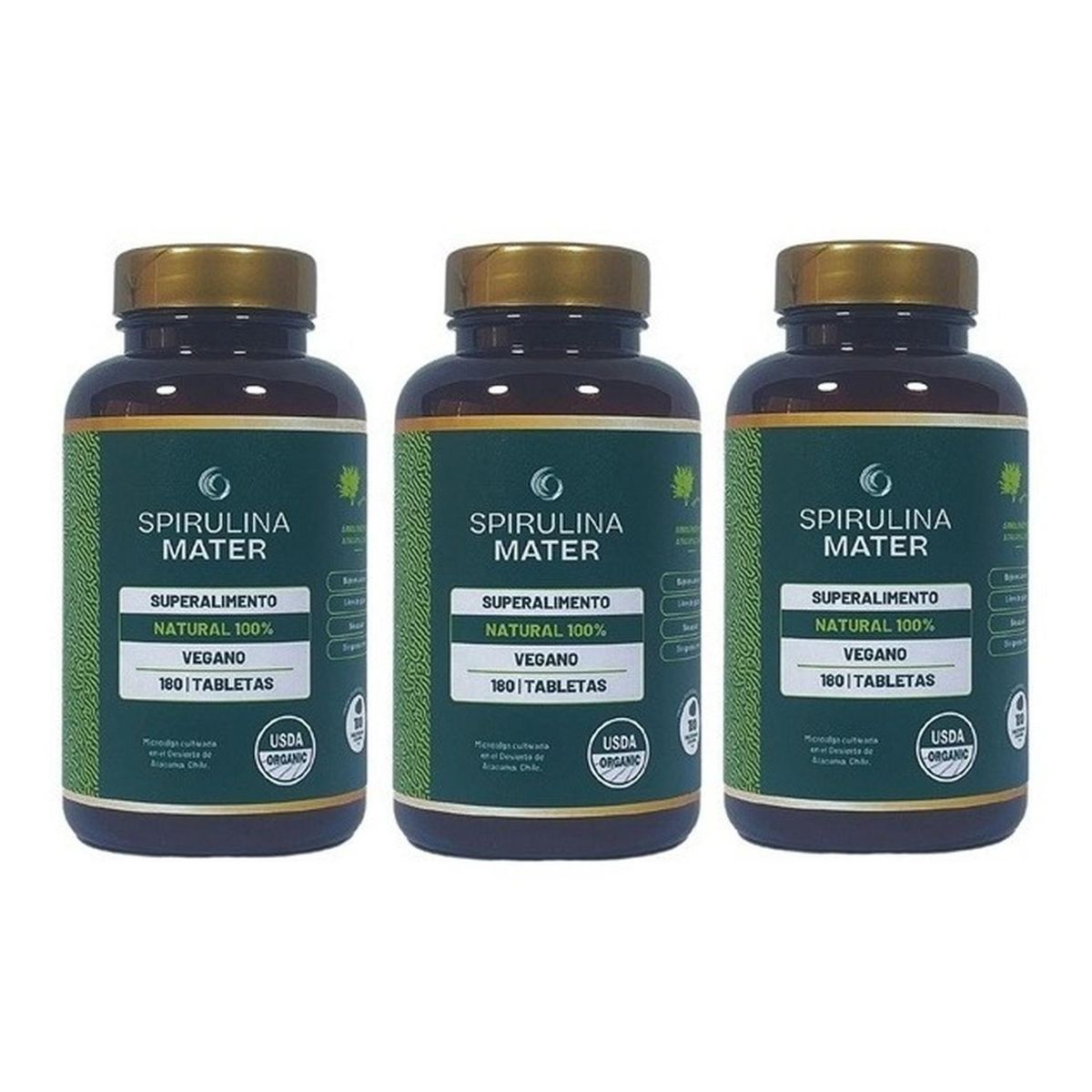 GENERICO - Pack X 3 Spirulina Mater 100% Natural 180 Tabletas
