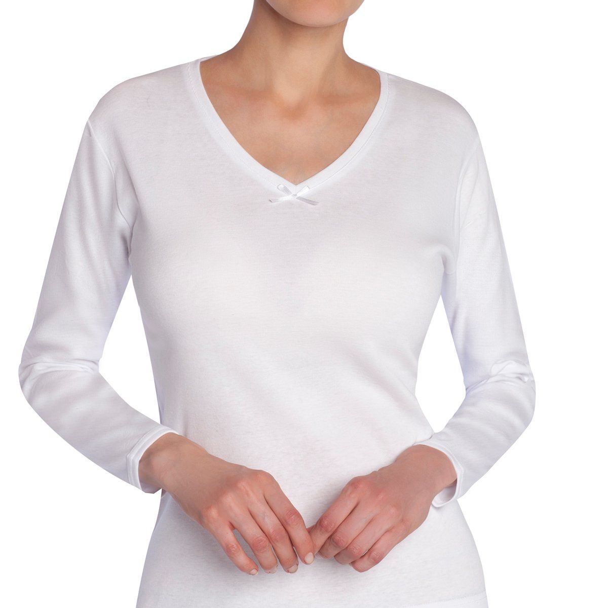 TAIS - Camiseta Cuello V Manga Larga Blanco Tais