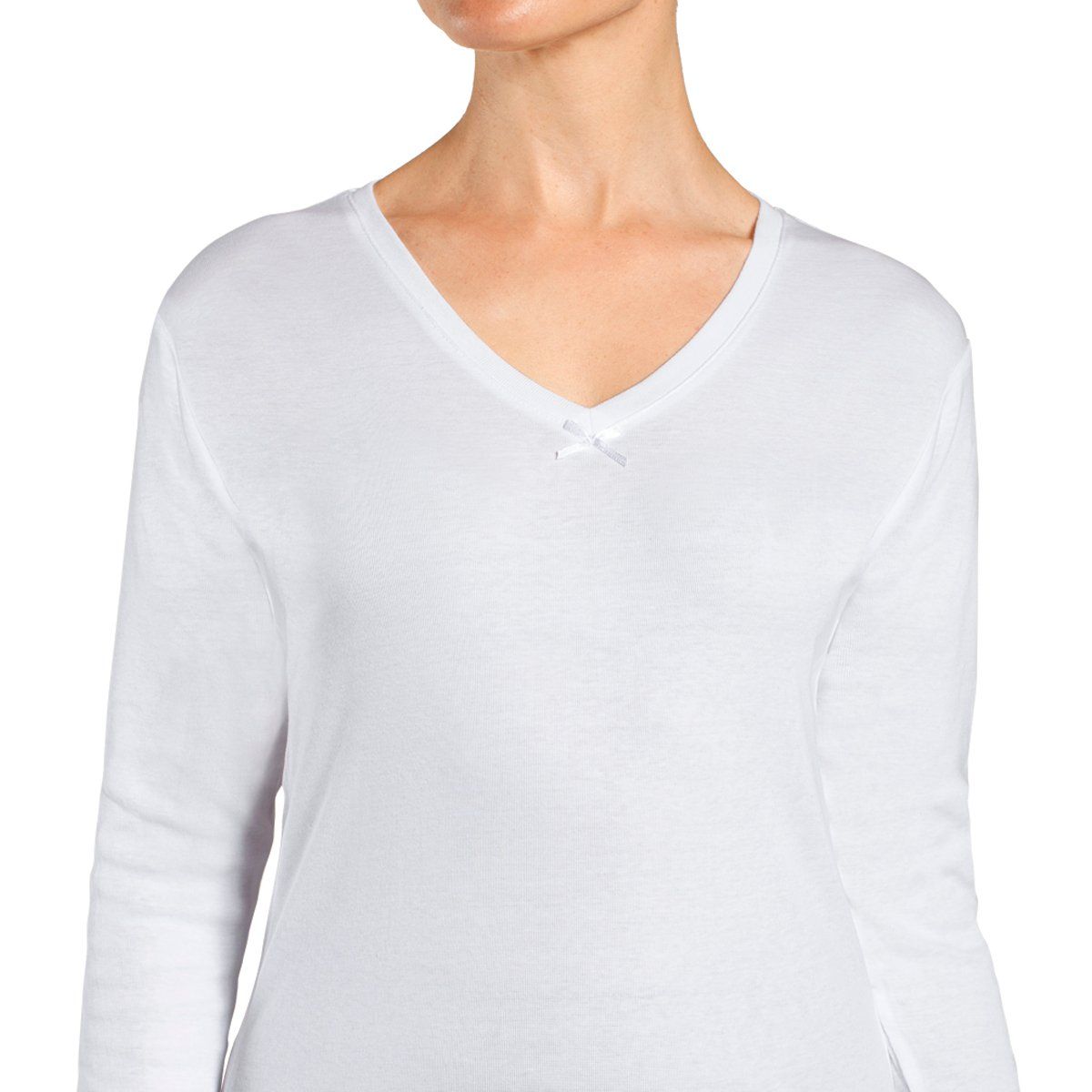 TAIS - Camiseta Cuello V Manga Larga Blanco Tais