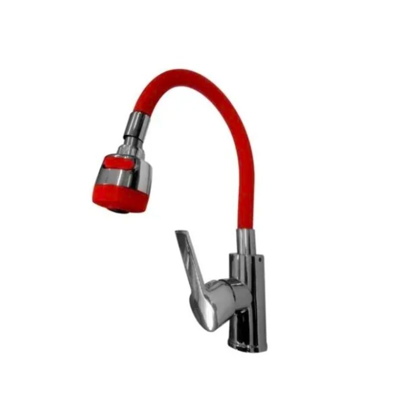 GENERICO - Llave Lavaplatos Monomando Flexible Agua Fria Caliente Rojo
