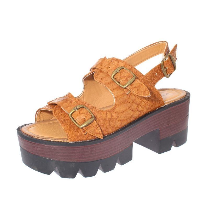 VIA FRANCA - Sandalia Casual Para Mujer Color Croco Tostado