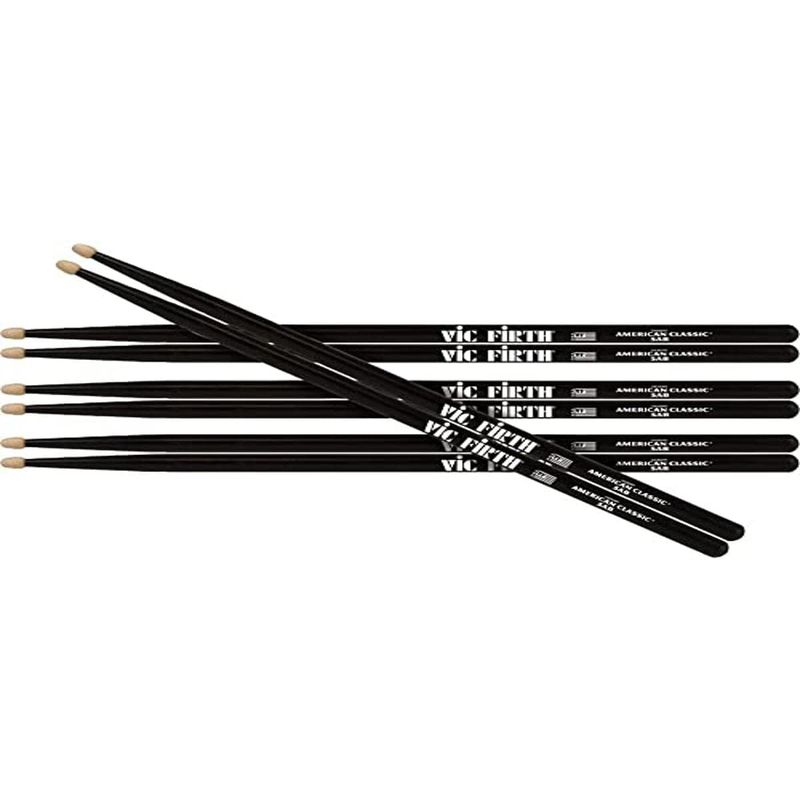 VIC FIRTH - Pack 3 Baquetas + 1 de Obsequio Vic Firth American Classic 5AB Negro Punta de Madera