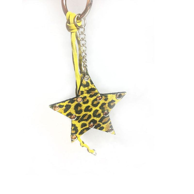 TRELKE - LLAVEROS CUERO ESTRELLA ANIMAL PRINT AMARILLO