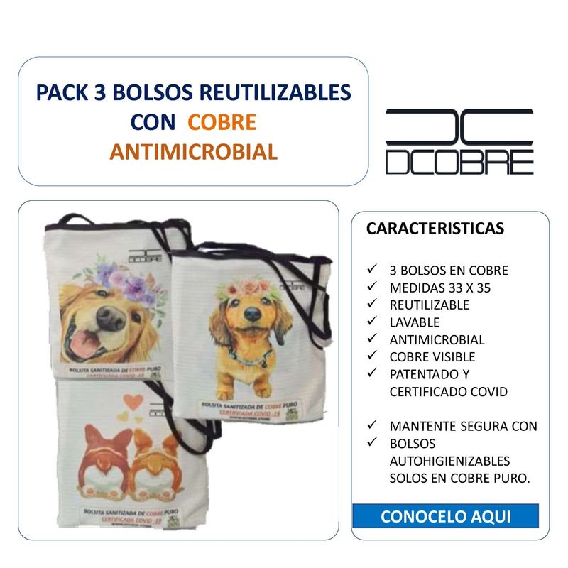GENERICO - 3 BOLSOS COBRE  MODELOS PERRITOS
