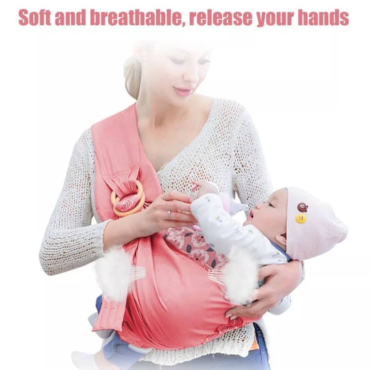 UNIVERSAL - PORTA BEBE RECIEN NACIDO CABESTRILLO RESPIRABLE COLOR ROSADO