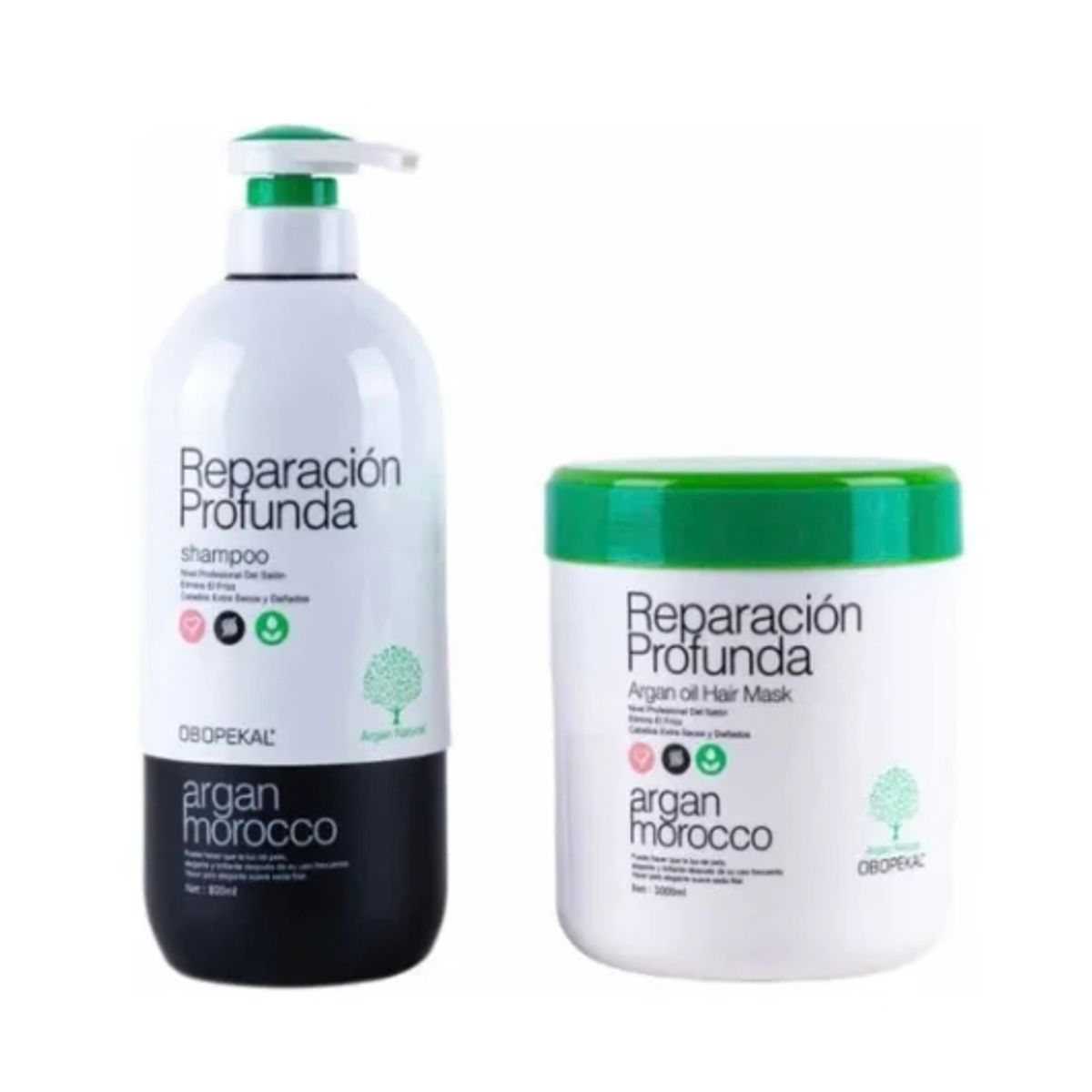 OBOPEKAL - Shampoo Argan 800ml Obopekal  + Crema Reparación Profunda 1000g