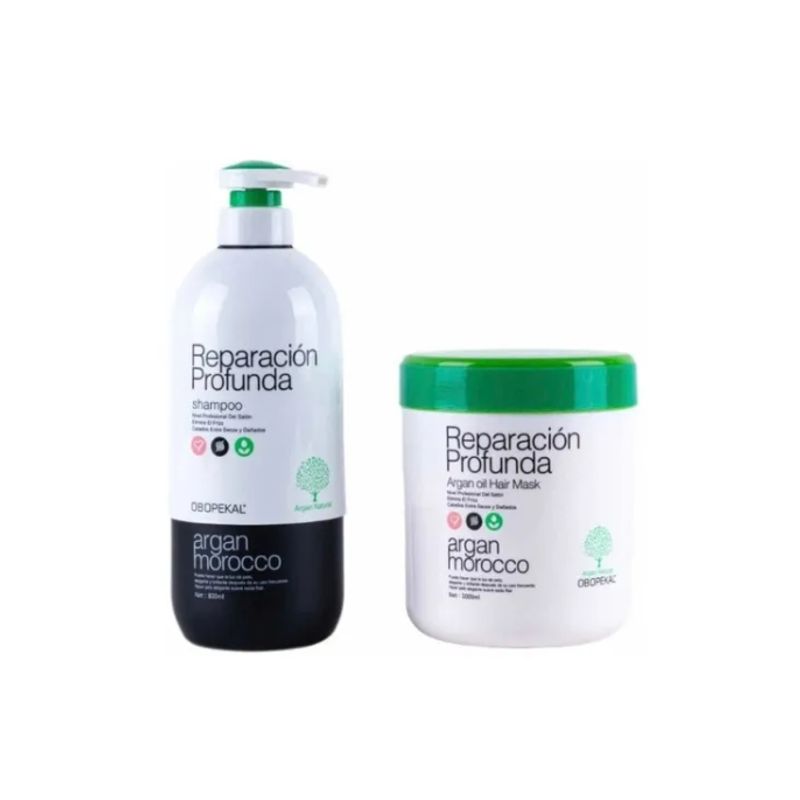 OBOPEKAL - Shampoo Argan 800ml Obopekal  + Crema Reparación Profunda 1000g