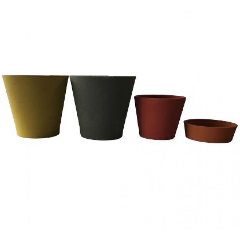 DECOGREEN - Set de 4 Maceteros de Arena 2 gris, 1 rojo, 1 naranjo