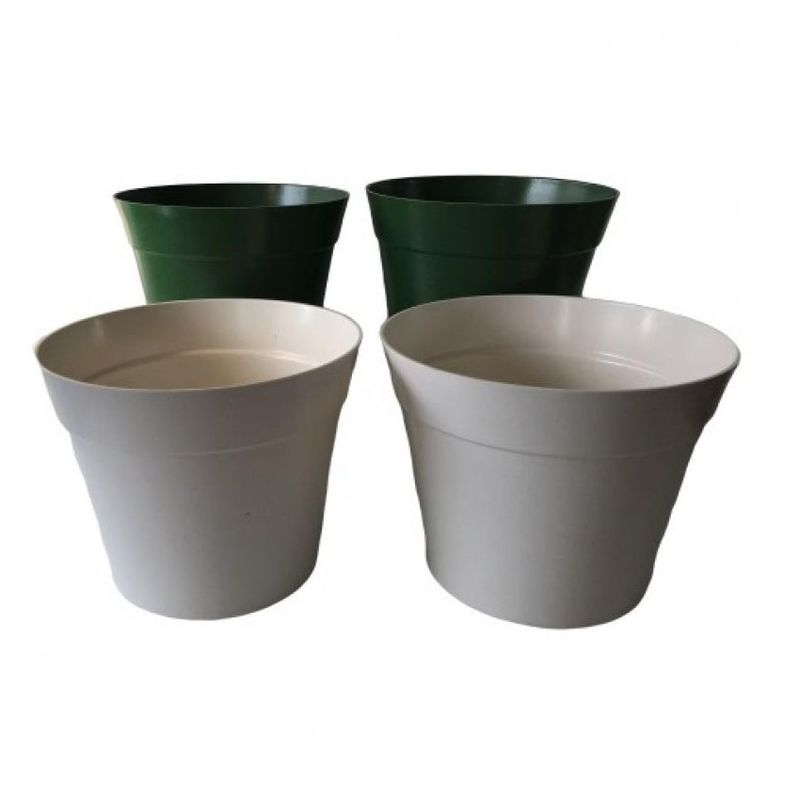 DECOGREEN - Set de 4 Maceteros Biodegradables Clásico 2 blanco, 2 musgo