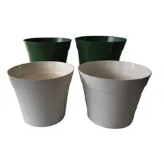 DECOGREEN - Set de 4 Maceteros Biodegradables Clásico 2 blanco, 2 musgo