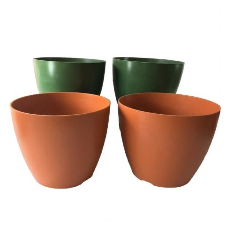 DECOGREEN - Set de 4 Maceteros Biodegradables Actual, 2 terracota y 2 verde musgo