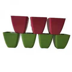 DECOGREEN - Set de 7 Maceteros Biodegradables Cuadrado 3 coral, 4 verde