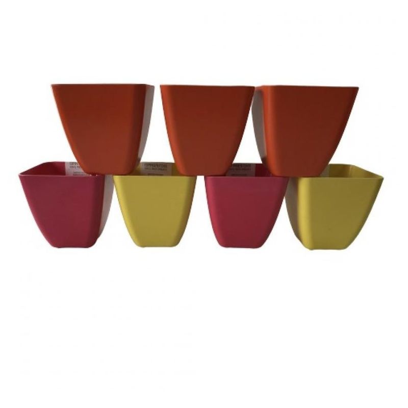 DECOGREEN - Set de 7 Maceteros Biodegradables Cuadrado 3 naranjos, 4 amarillos