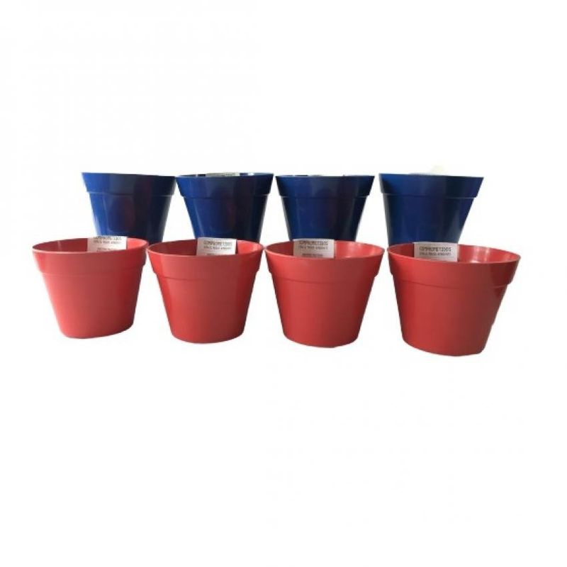 DECOGREEN - Set de 8 Maceteros Biodegradables Redondo Rojo
