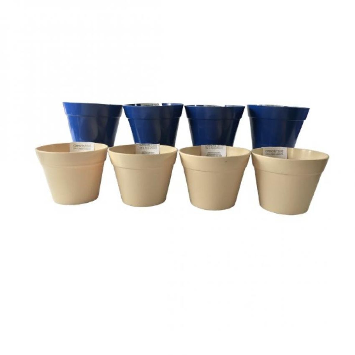 DECOGREEN - Set de 8 Maceteros Biodegradables Redondo, 4 azul y 4 blancos