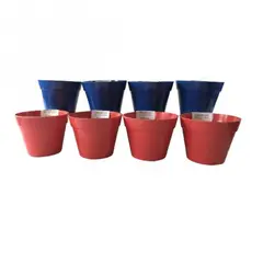 DECOGREEN - Set de 8 Maceteros Biodegradables Redondo 4 azul, 4 rojos