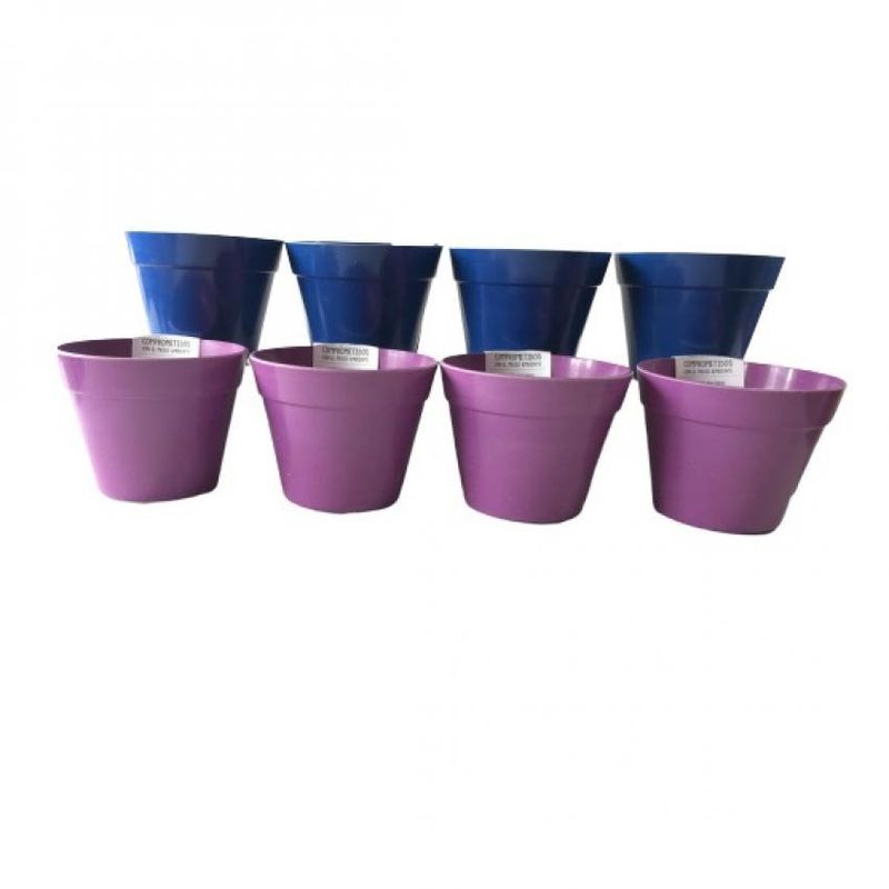 DECOGREEN - Set de 8 Maceteros Biodegradables Redondo 4 azul, 4 morados