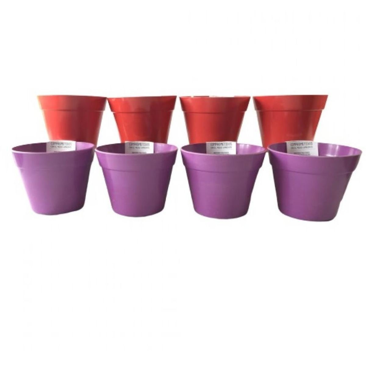 DECOGREEN - Set de 8 Maceteros Biodegradables Redondo 4 rojos, 4 morados