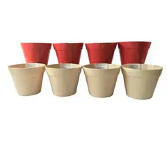 DECOGREEN - Set de 8 Maceteros Biodegradables Redondo 4 rojos, 4 blancos
