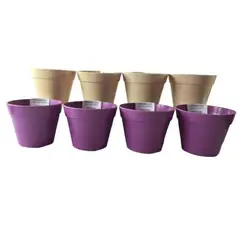 DECOGREEN - Set de 8 Maceteros Biodegradables Redondo 4 morados, 4 blancos