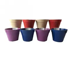 DECOGREEN - Set de 8 Maceteros Biodegradables Redondo 3 morados, 3 rojos, 2 azul