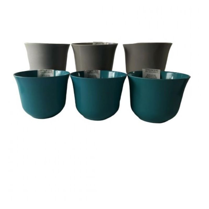 DECOGREEN - Set de 6 Maceteros Biodegradables Curvo 3 gris, 3 turquesa