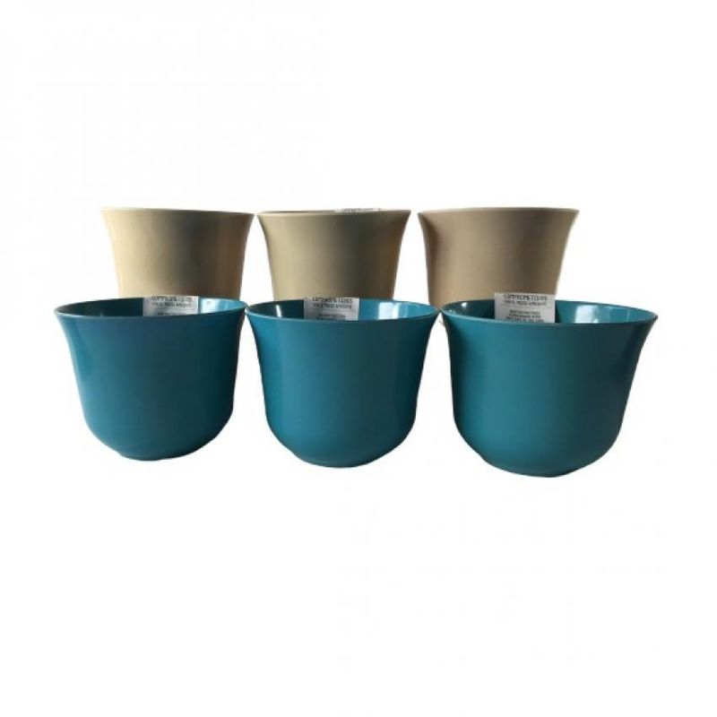 DECOGREEN - Set de 6 Maceteros Biodegradables Curvo 3 blanco, 3 turquesa