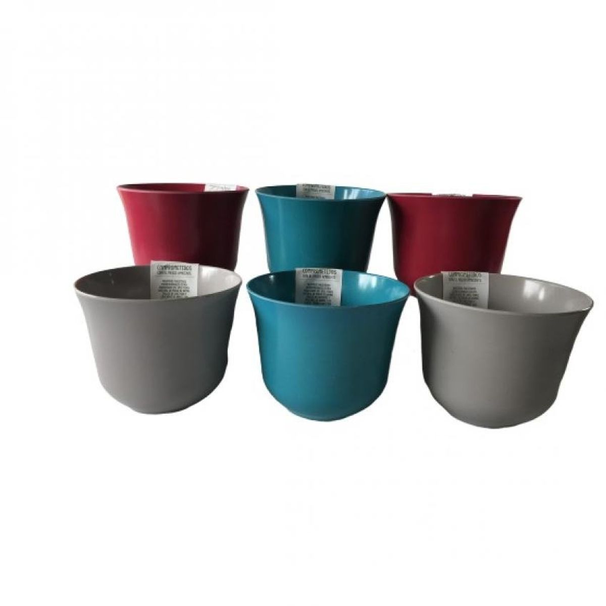 DECOGREEN - Set de 6 Maceteros Biodegradables Curvo 2 blanco, 2 rojo, 2 turquesa