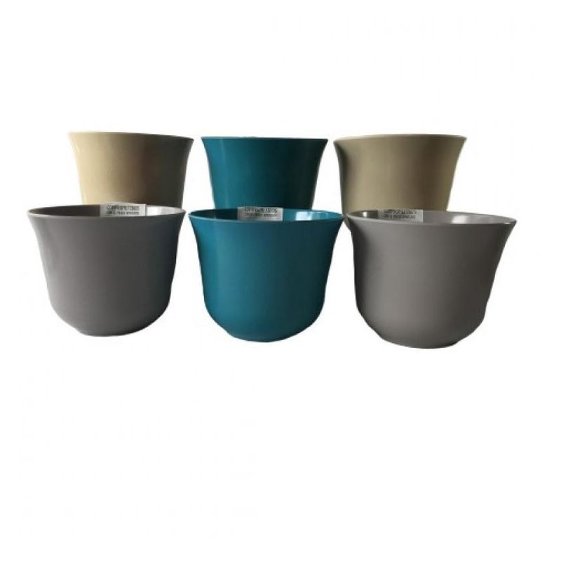DECOGREEN - Set de 6 Maceteros Biodegradables Curvo 2 blancos, 2 gris, 2 turquesa