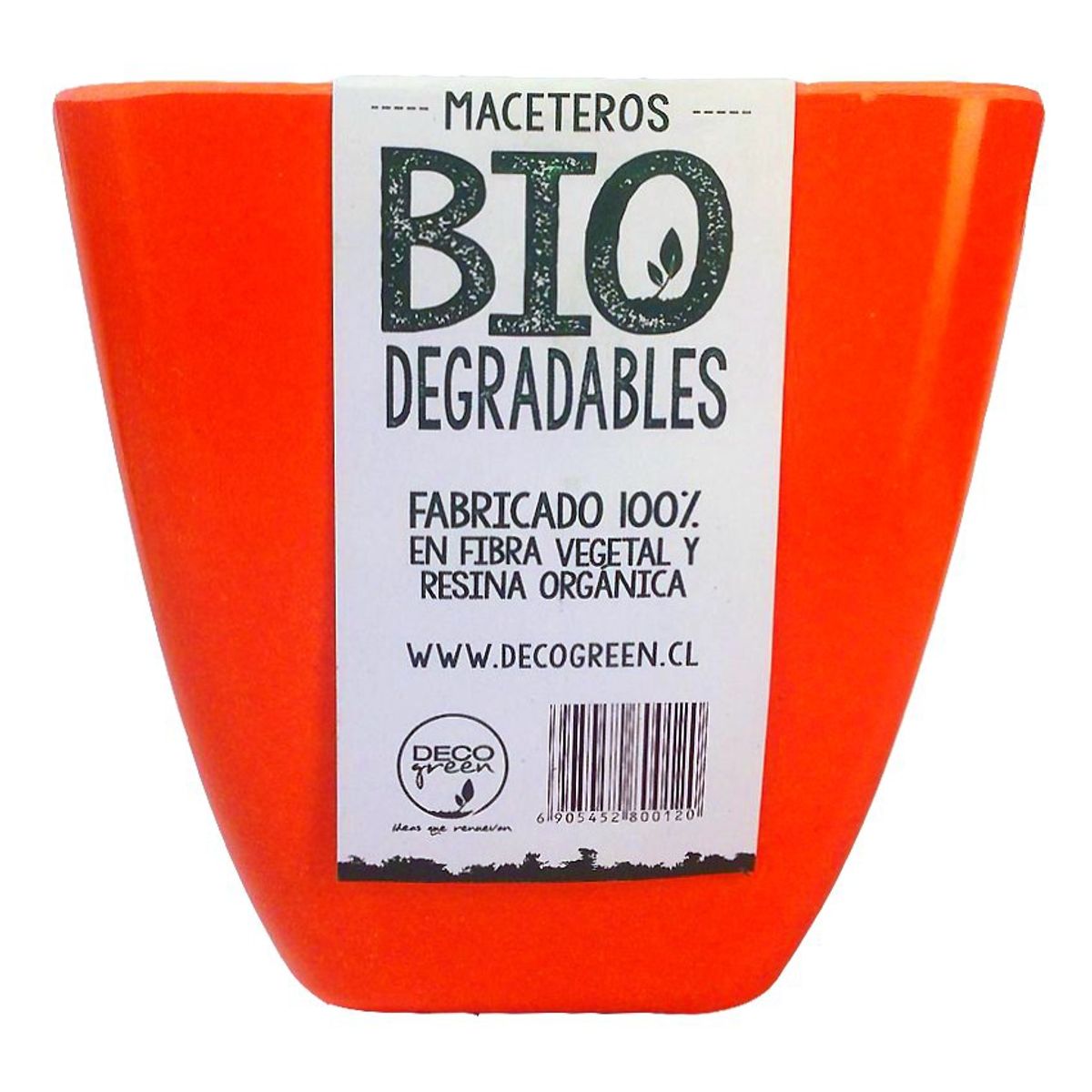 DECOGREEN - Macetero de Bamboo Biodegradable Decogreen Cuadrado Naranjo 13x13x12
