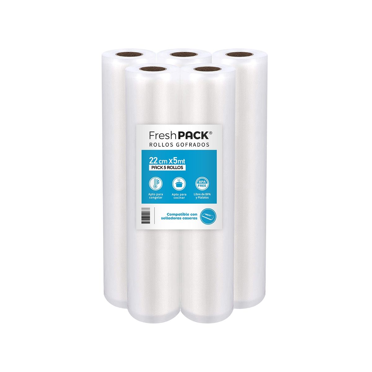 FRESHPACK - 5 Rollos Vacio 22cm X 5mts Para Selladora Casera