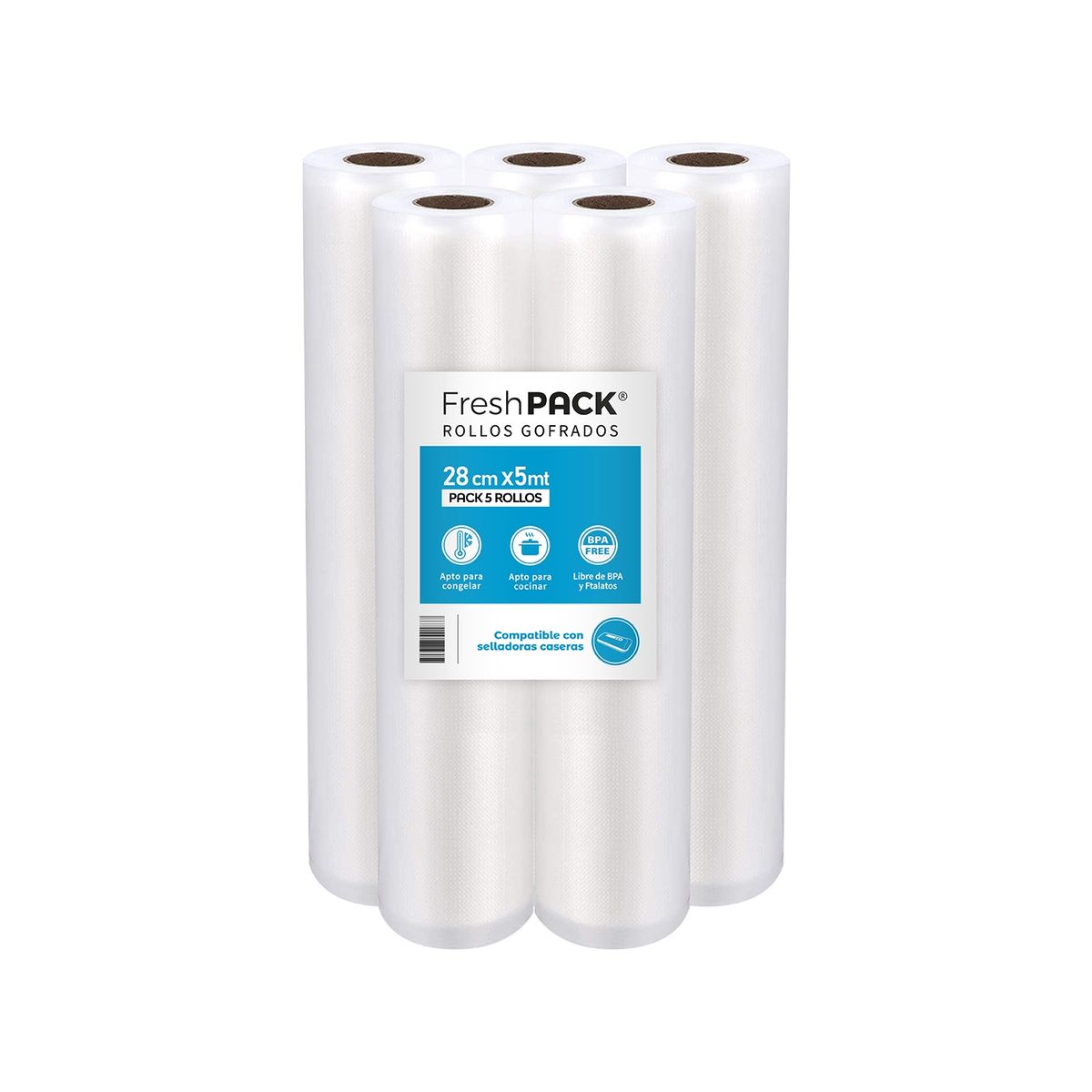 FRESHPACK - 5 Rollos Vacio 28cm X 5mts Para Selladora Casera