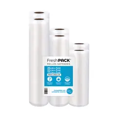 FRESHPACK - 6 Rollos Bolsas Sellado Al Vacio 2 De 17-22-28cm X 5mt