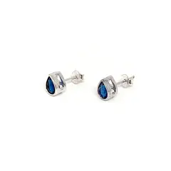 ANDREA COGGIOLA JOYAS - Aros Punto De Luz Gota Circón Azul Plata Fina 925