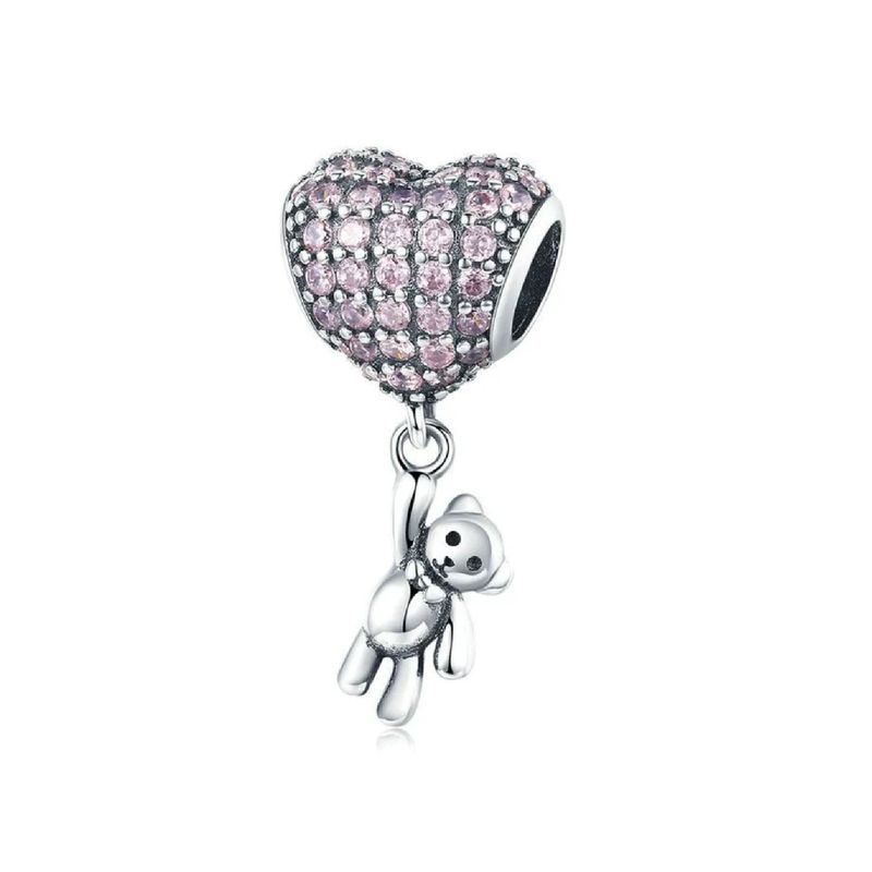 SILVER HEART - Charm Oso y Corazón en Plata Fina 925 SILVER HEART