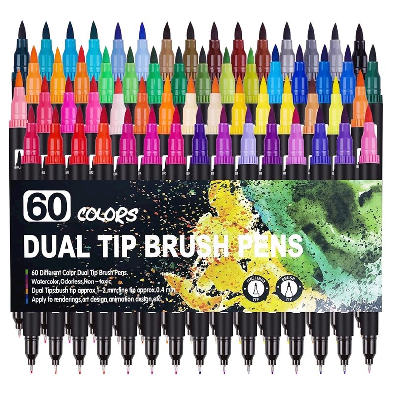 GENERICO - Marcadores Doble Punta Tipo Pincel 60 Colores Letering Dual