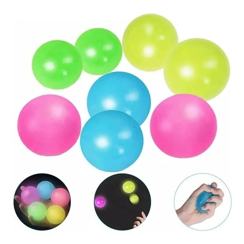 KUANGYE - Pelotas Pegajosas Fluorescentes Juguete Niño Pack 12