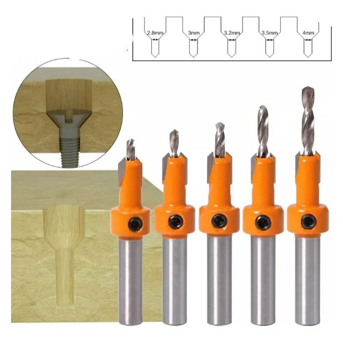 KUANGYE - 5 Avellanadores Brocas Madera- Herramienta Carpintería