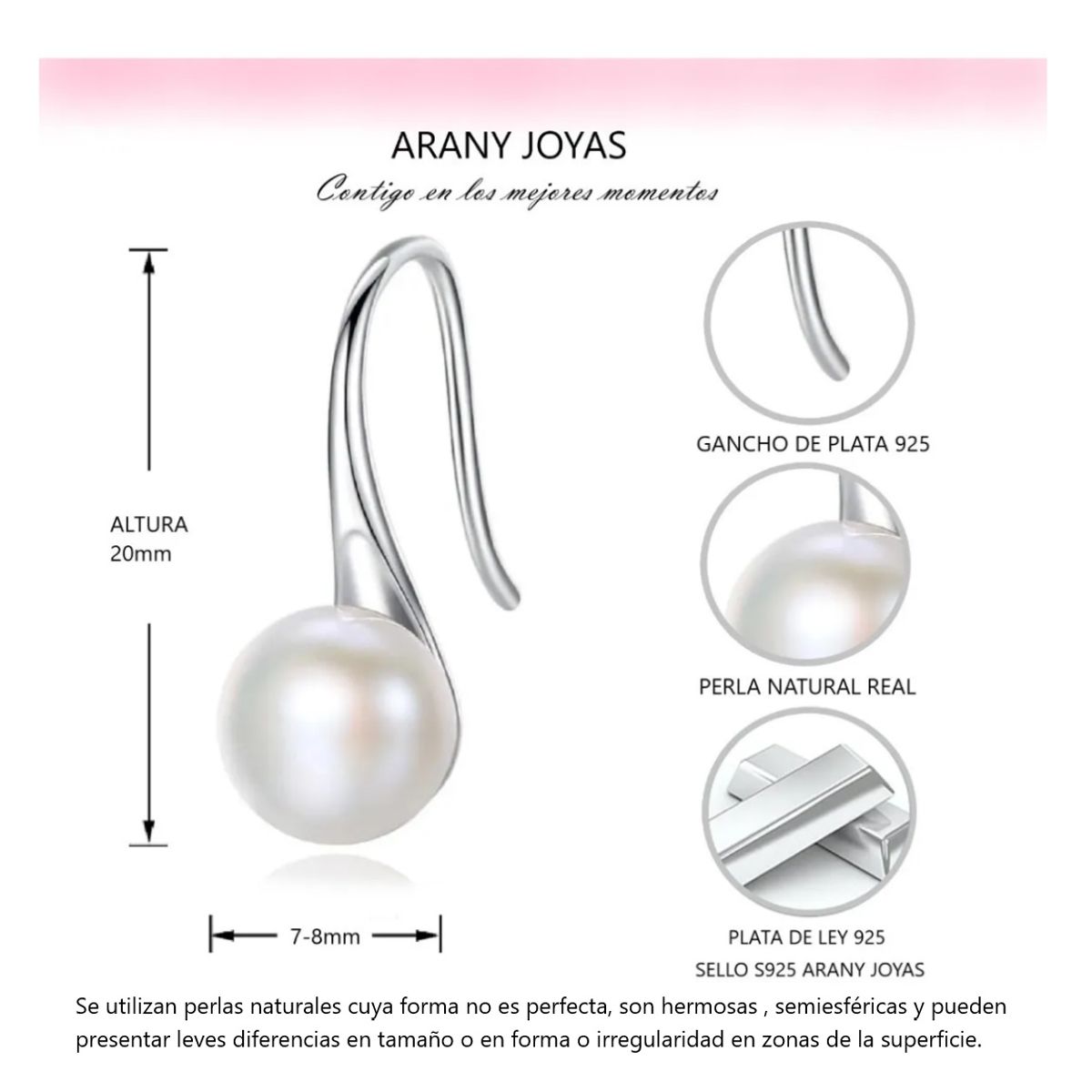 ARANY JOYAS - Aros Plata Con Perla Natural Blanca