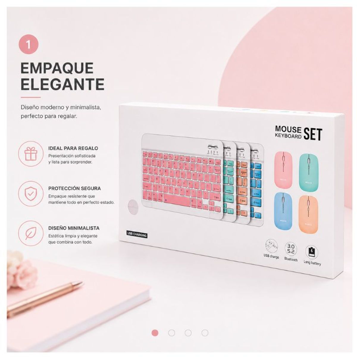 GENERICO - Kit de teclado mouse para iPad o Tablet Android Slim Rosado