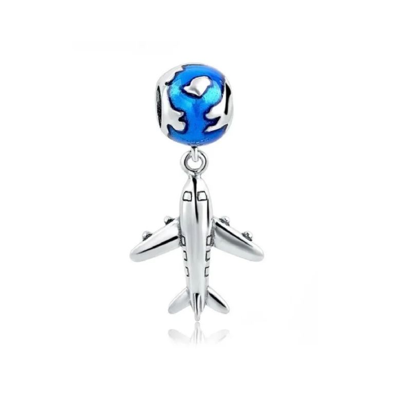 SILVER HEART - Charm Avión y Mundo en Plata Fina 925 SILVER HEART
