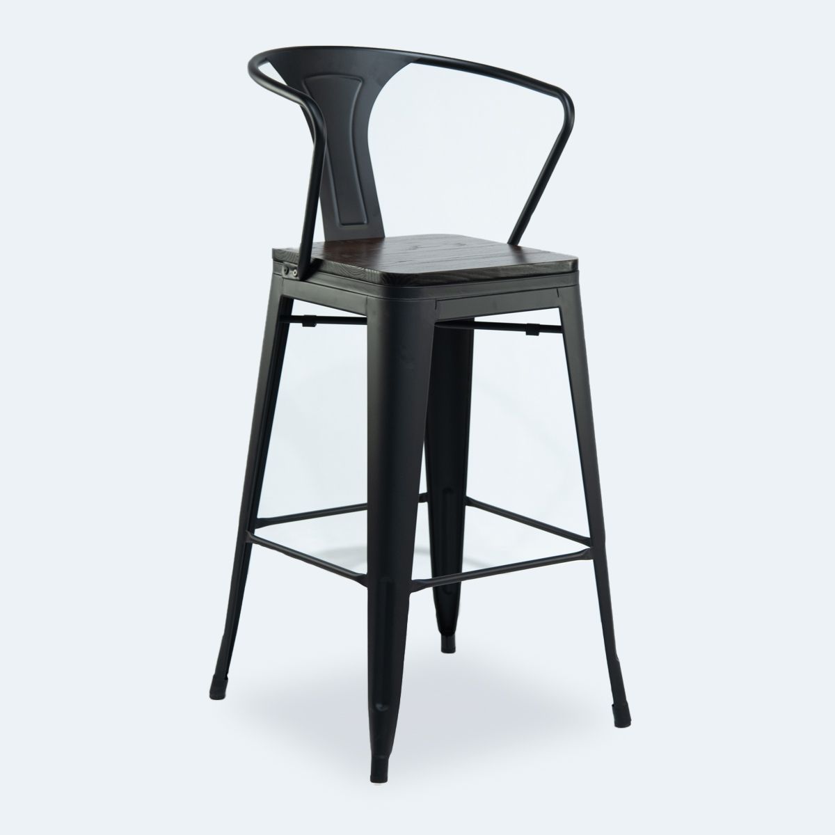 NECTAR - Silla de Bar Acero Laminado con Madera  Estilo Industrial Negra