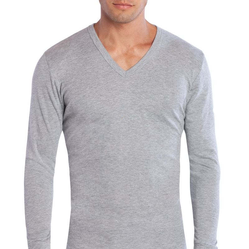 TAIS - Camiseta Cuello V Manga Larga Gris Tais