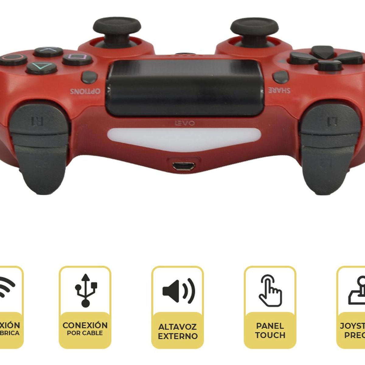 LEVO - Control Joystick Inalámbrico doble Shock P4 Rojo Levo