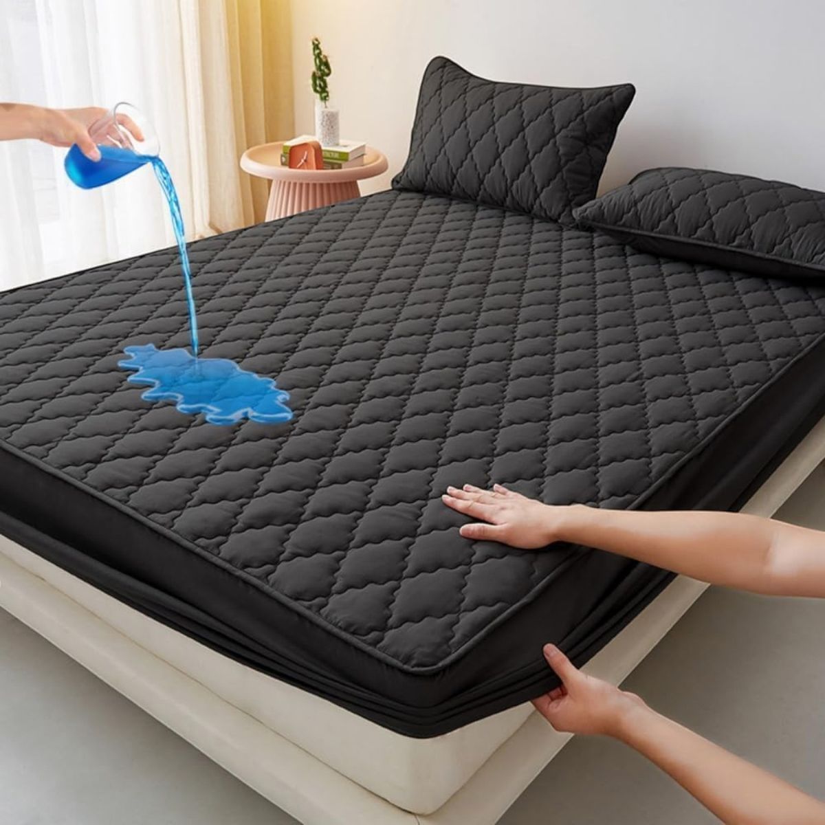 GENERICO - Cubrecolchón impermeable Negro 1.5p + 01 funda de almohada.