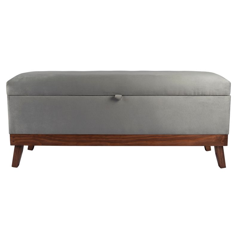 GENERICO - Banqueta Incy con Baúl Gris Felpa 120x50x40 cm Máxima Design