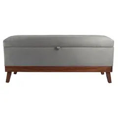 GENERICO - Banqueta Incy con Baúl Gris Felpa 120x50x40 cm Máxima Design